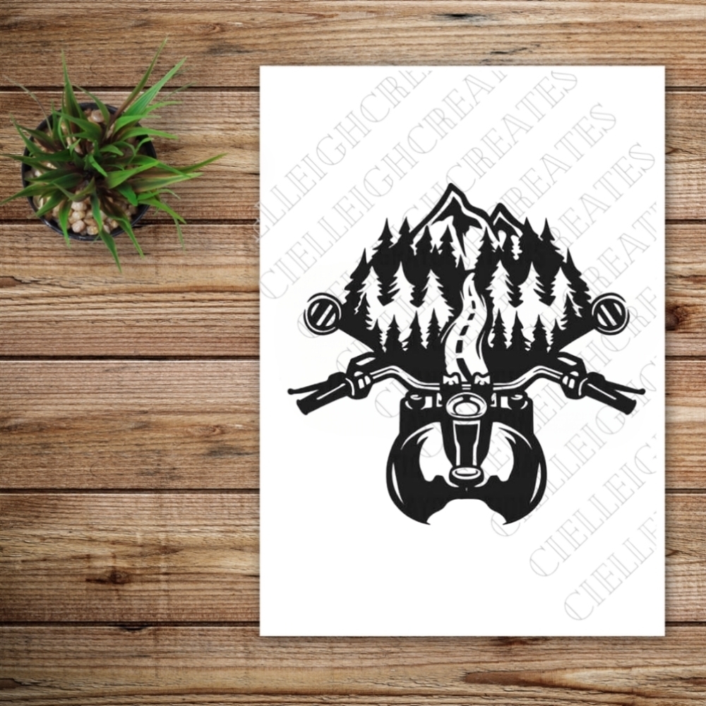 *2 for $20* Motorbike Road Mountains Trees Vinyl Decal Sticker Handcrafted
